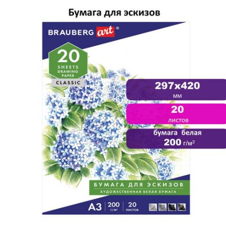 Папка для рисования БОЛЬШОГО ФОРМАТА А3, 20 л., 200 г/м2, BRAUBERG, 297х420 мм, 129224 Папка для рисования БОЛЬШОГО ФОРМАТА А3, 20 л., 200 г/м2, BRAUBERG, 297х420 мм, 129224