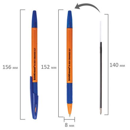 Ручка шариковая с грипом ERICH KRAUSE "R-301 Grip", СИНЯЯ, корпус оранжевый, узел 0,7 мм, линия письма 0,35 мм, 39531 Ручка шариковая с грипом ERICH KRAUSE "R-301 Grip", СИНЯЯ, корпус оранжевый, узел 0,7 мм, линия письма 0,35 мм, 39531