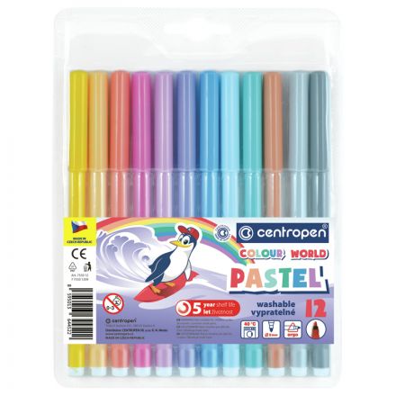 Фломастеры Centropen "Colour World. Pastel", 12цв., 2мм, смываемые, блистер Фломастеры Centropen "Colour World. Pastel", 12цв., 2мм, смываемые, блистер