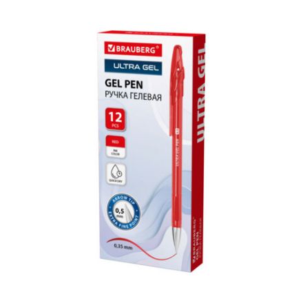 Ручка гелевая BRAUBERG "ULTRA GEL", КРАСНАЯ, стандартный наконечник 0,5 мм, линия письма 0,35 мм, 144267