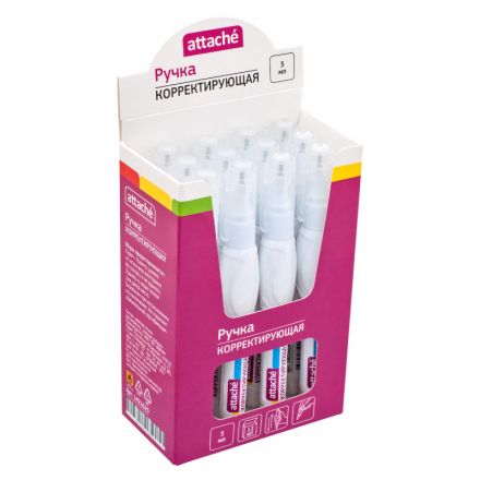 Корректирующая ручка Attache 3мл, белый корпус Россия Корректирующая ручка Attache 3мл, белый корпус Россия