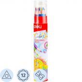 Карандаши цветные Deli EC00307 ColoRun 3-гран. 12цв/наб точилка карт.тубус