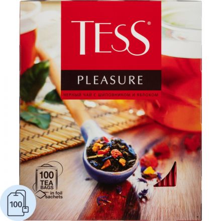 Чай Tess Pleasure черный с шиповником и яблоком 100 пакетиков