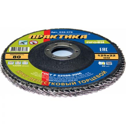 Круг шлифовальный лепестковый ПРАКТИКА 125x22 мм Р 80 серия Профи 032-379 Круг шлифовальный лепестковый ПРАКТИКА 125x22 мм Р 80 серия Профи 032-379