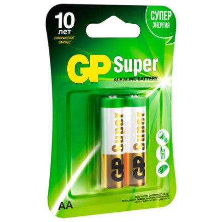 Батарейки КОМПЛЕКТ 2 шт., GP Super G-Tech, AA (LR6, 15А), алкалиновые, пальчиковые, блистер, 15A-2CR2