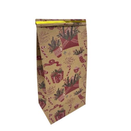 Пакет подарочный КОМПЛЕКТ 10 штук новогодний 12х8х25 см с зажимами, "Паттерн № 2", ЗОЛОТАЯ СКАЗКА, 592123