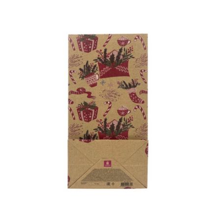 Пакет подарочный КОМПЛЕКТ 10 штук новогодний 12х8х25 см с зажимами, "Паттерн № 2", ЗОЛОТАЯ СКАЗКА, 592123