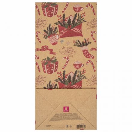 Пакет подарочный КОМПЛЕКТ 10 штук новогодний 12х8х25 см с зажимами, "Паттерн № 2", ЗОЛОТАЯ СКАЗКА, 592123