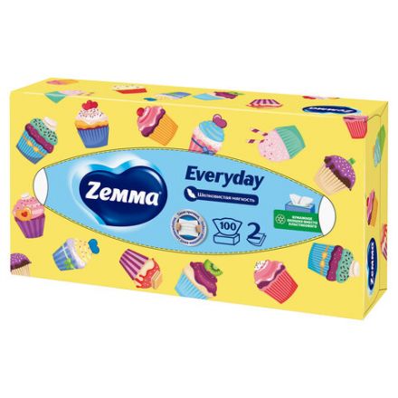 Салфетки косметические 100 штук в картонном боксе, 2-слойные, ZEWA Everyday, 24516, 6286