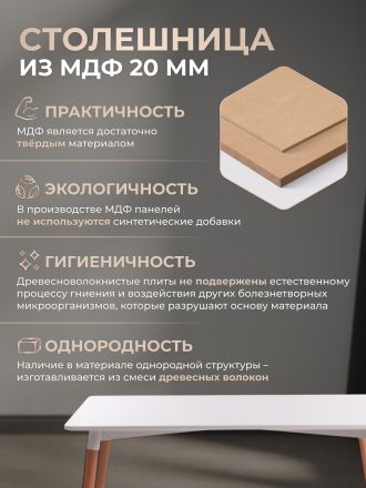 Стол Джон/John (мод.T1001) МДФ/дерево, 120х80х75см, белый/натуральный