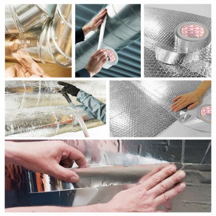 Клейкая АЛЮМИНИЕВАЯ лента 50 мм х 40 м, ТЕРМО- и МОРОЗОСТОЙКАЯ, европодвес, BRAUBERG, 606769