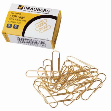 Скрепки BRAUBERG, 28 мм, золотистые, 100 шт., в картонной коробке, 221529 Скрепки BRAUBERG, 28 мм, золотистые, 100 шт., в картонной коробке, 221529