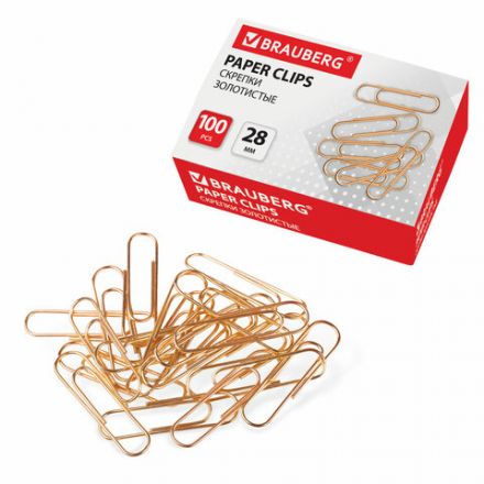Скрепки BRAUBERG, 28 мм, золотистые, 100 шт., в картонной коробке, 221529 Скрепки BRAUBERG, 28 мм, золотистые, 100 шт., в картонной коробке, 221529