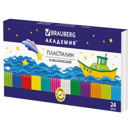 Пластилин классический BRAUBERG "АКАДЕМИЯ", 24 цвета, 480 г, со стеком, ВЫСШЕЕ КАЧЕСТВО, 105899 Пластилин классический BRAUBERG "АКАДЕМИЯ", 24 цвета, 480 г, со стеком, ВЫСШЕЕ КАЧЕСТВО, 105899