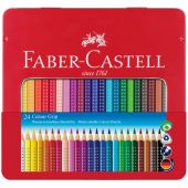 Карандаши цветные Faber-Castell "Grip", 24цв., трехгран., заточен., метал. упак. Карандаши цветные Faber-Castell "Grip", 24цв., трехгран., заточен., метал. упак.