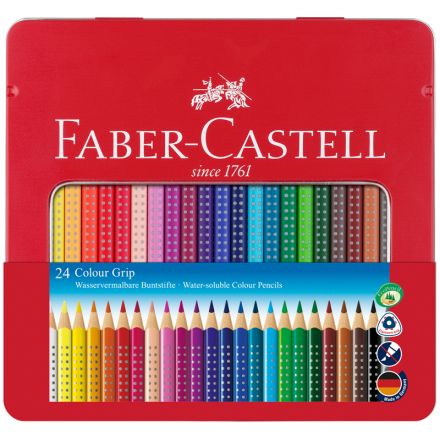Карандаши цветные Faber-Castell "Grip", 24цв., трехгран., заточен., метал. упак. Карандаши цветные Faber-Castell "Grip", 24цв., трехгран., заточен., метал. упак.