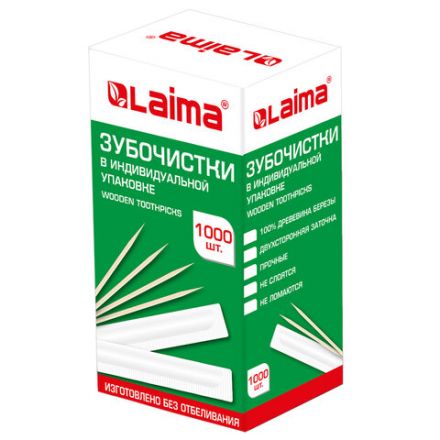 Зубочистки деревянные LAIMA, КОМПЛЕКТ 1000 штук, в индивидуальной бумажной упаковке, 604771 Зубочистки деревянные LAIMA, КОМПЛЕКТ 1000 штук, в индивидуальной бумажной упаковке, 604771