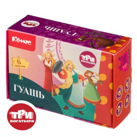 Гуашь КОМУС Три Богатыря набор 6 цв, 20 мл девочки Гуашь КОМУС Три Богатыря набор 6 цв, 20 мл девочки