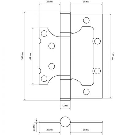 Петля УЗК СТАНДАРТ 105х50 2BB SN накладная 2,5мм б/вр (12846)