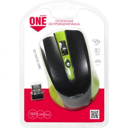 Мышь компьютерная Smartbuy ONE 352 зелено-черная WLS (SBM-352AG-GK)/60 Мышь компьютерная Smartbuy ONE 352 зелено-черная WLS (SBM-352AG-GK)/60