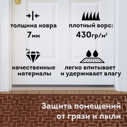Коврик придверный 60х90 см, ВЕНГЕ, грязезащитный, 430 г/м2, фактурный рисунок АЛМАЗ, ЛЮБАША, 701056 Коврик придверный 60х90 см, ВЕНГЕ, грязезащитный, 430 г/м2, фактурный рисунок АЛМАЗ, ЛЮБАША, 701056