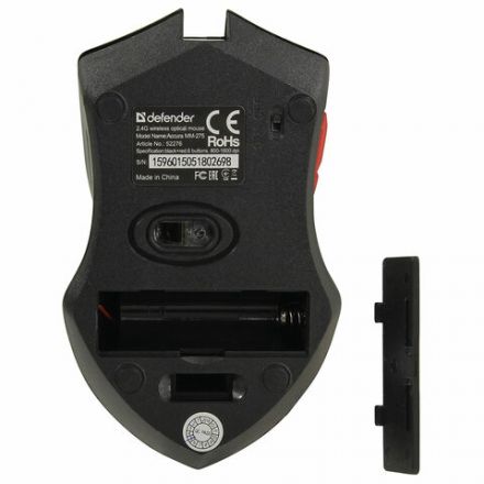 Мышь беспроводная DEFENDER Accura MM-275, USB, 5 кнопок + 1 колесо-кнопка, оптическая, черная, 52276
