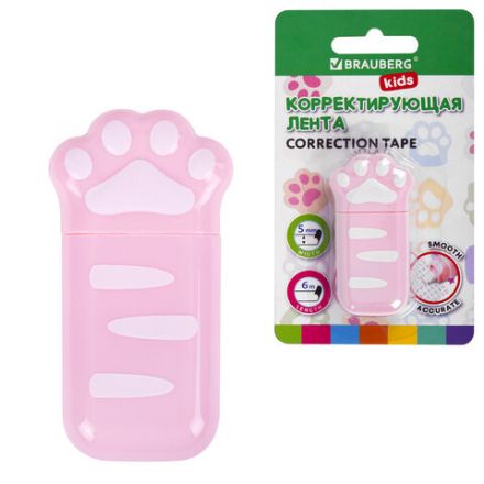 Корректирующая лента BRAUBERG KIDS "ЛАПКИ", 5 мм х 6 м, корпус розовый, блистер, 272497 Корректирующая лента BRAUBERG KIDS "ЛАПКИ", 5 мм х 6 м, корпус розовый, блистер, 272497