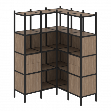 Loft Угловой внутренний стеллаж наборный VR.L-33 Дуб аризона/Чёрный металл 1278*1278*1869