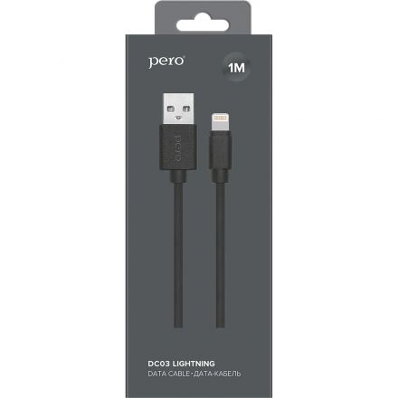 Кабель PERO, DC-03, 8-pin Lightning, 2.4А, 1м,  черный