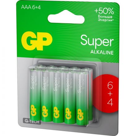 Батарейка GP Super AAA/LR03 24A6/4-2CR10 10шт/уп (6+4) Батарейка GP Super AAA/LR03 24A6/4-2CR10 10шт/уп (6+4)