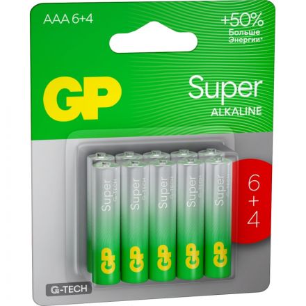 Батарейка GP Super AAA/LR03 24A6/4-2CR10 10шт/уп (6+4) Батарейка GP Super AAA/LR03 24A6/4-2CR10 10шт/уп (6+4)