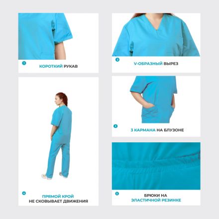 Костюм хирурга женский.м05-КБР плюс голубой  (р.56-58) р.170-176