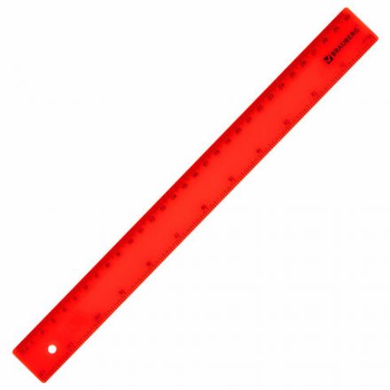 Линейка пластиковая 30 см, BRAUBERG, неоновая, ассорти, 210839