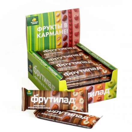 Батончик финиковый ФРУТИЛАД с фундуком и шоколадом, 20 шт. по 42 г в шоубоксе, 17448