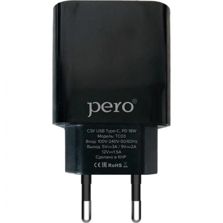 Зарядное устройство сетевое PERO TC03 PD 18W черный Зарядное устройство сетевое PERO TC03 PD 18W черный