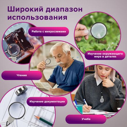 Лупа просмотровая нашейная STAFF, 4-х кратное увеличение, на шнурке, диаметр 50 мм, 455432 Лупа просмотровая нашейная STAFF, 4-х кратное увеличение, на шнурке, диаметр 50 мм, 455432