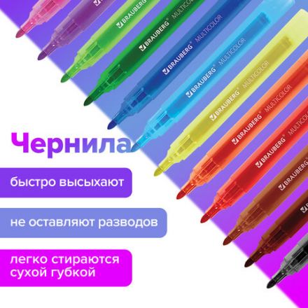 Маркеры стираемые для белой доски НАБОР 12 ЦВЕТОВ, BRAUBERG "MULTICOLOR", 3 мм, 152121 Маркеры стираемые для белой доски НАБОР 12 ЦВЕТОВ, BRAUBERG "MULTICOLOR", 3 мм, 152121