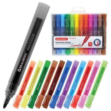 Маркеры стираемые для белой доски НАБОР 12 ЦВЕТОВ, BRAUBERG "MULTICOLOR", 3 мм, 152121 Маркеры стираемые для белой доски НАБОР 12 ЦВЕТОВ, BRAUBERG "MULTICOLOR", 3 мм, 152121