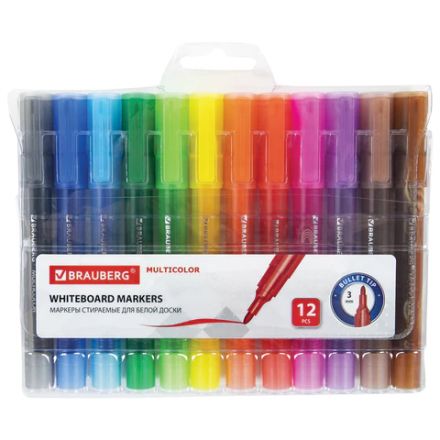 Маркеры стираемые для белой доски НАБОР 12 ЦВЕТОВ, BRAUBERG "MULTICOLOR", 3 мм, 152121 Маркеры стираемые для белой доски НАБОР 12 ЦВЕТОВ, BRAUBERG "MULTICOLOR", 3 мм, 152121