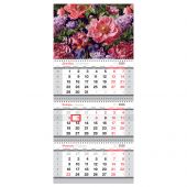 Календарь квартальный 3 бл. на 3 гр., 295*660 мм BG "Цветы", с бегунком, 2026г.