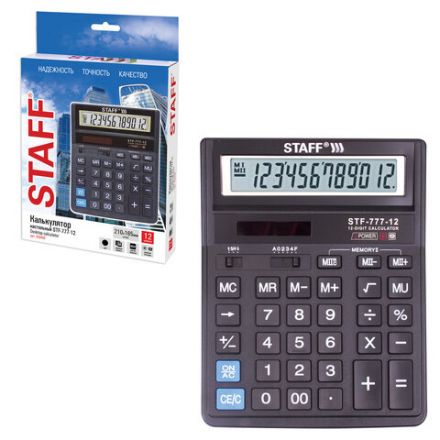 Калькулятор настольный STAFF STF-777, 12 разрядов, двойное питание, 210x165 мм, ЧЕРНЫЙ, 250458 Калькулятор настольный STAFF STF-777, 12 разрядов, двойное питание, 210x165 мм, ЧЕРНЫЙ, 250458