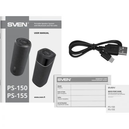 Акустическая система SVEN PS-155,черн,2.0,2x5Вт(RMS),TWS,BT,FM,USB,встр акк Акустическая система SVEN PS-155,черн,2.0,2x5Вт(RMS),TWS,BT,FM,USB,встр акк