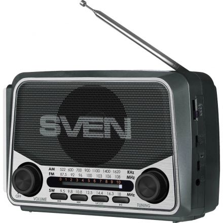 Радиоприемник Sven SRP-150, серый, BT/FM/AM/SW/USB/microSD, фонарь, аккум