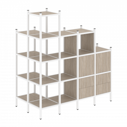 Loft Угловой внешний стеллаж наборный VR.L-58 Дуб аттик/Белый металл 862*1694*1869