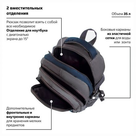 Рюкзак BRAUBERG URBAN универсальный, 2 отделения, "MainStream 2", серо-синий, 45х32х19 см, 224446 Рюкзак BRAUBERG URBAN универсальный, 2 отделения, "MainStream 2", серо-синий, 45х32х19 см, 224446