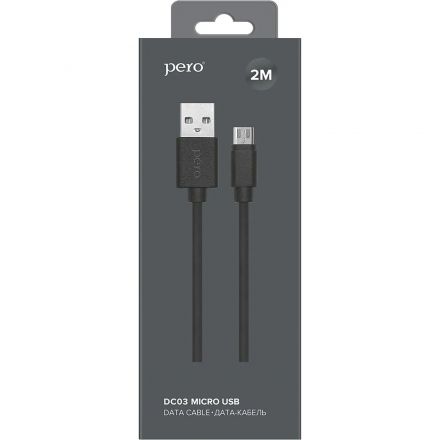 Кабель PERO, DC-03, micro-USB, 2.5А, 2м, Fast charge, черный