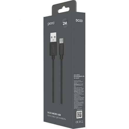 Кабель PERO, DC-03, micro-USB, 2.5А, 2м, Fast charge, черный