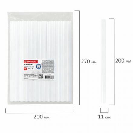 Клеевые стержни, диаметр 11 мм, длина 200 мм, прозрачные, 1 кг (48 штук) BRAUBERG, 671056 Клеевые стержни, диаметр 11 мм, длина 200 мм, прозрачные, 1 кг (48 штук) BRAUBERG, 671056