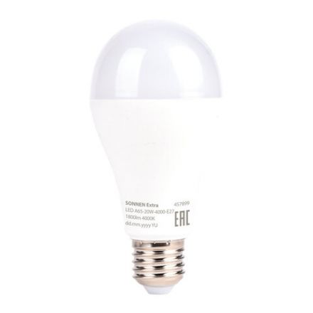 Лампа светодиодная SONNEN EXTRA, 20 (150) Вт, Е27, груша, нейтральный белый, 30000 ч, LED A65-20W-4000-Е27, 457899