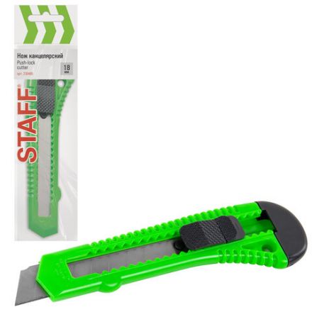 Нож канцелярский 18 мм STAFF "Basic" фиксатор, цвет корпуса ассорти, упаковка с европодвесом, 230485